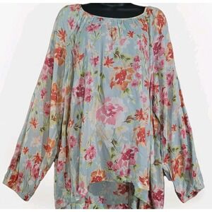 J Jill Floral Cold Shoulder Blouse XL Oversize Lightweight Balloon Slv Feminine